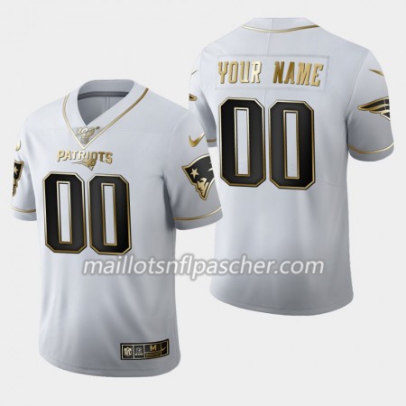 Maillot New England Patriots Custom Nike Blanc Golden Edition 100th - Homme